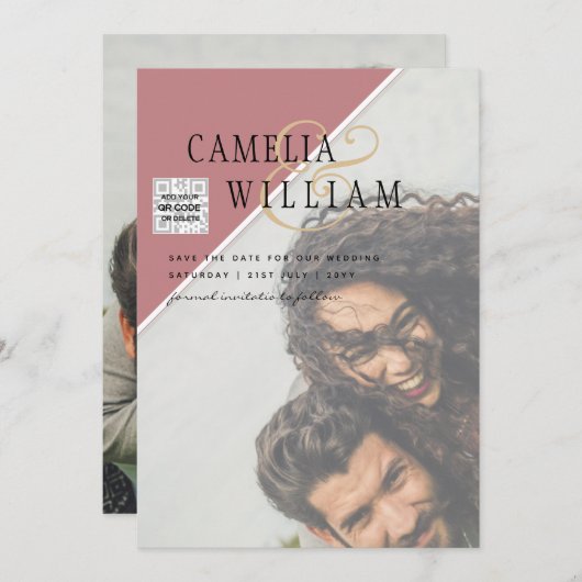 Modernes FOTO Hochzeit Einladung QR CODE UAWG Dust (Vorne/Hinten)