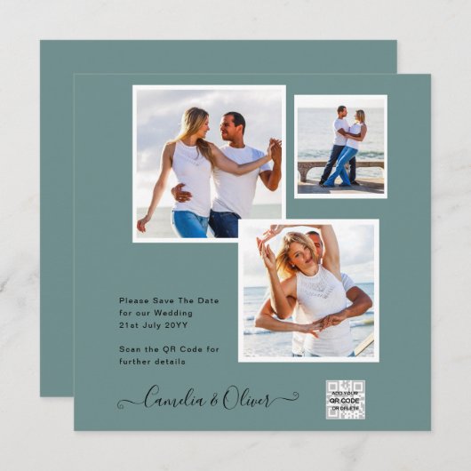 Modernes FOTO Hochzeit Einladung QR CODE UAwg Gree (Vorne/Hinten)