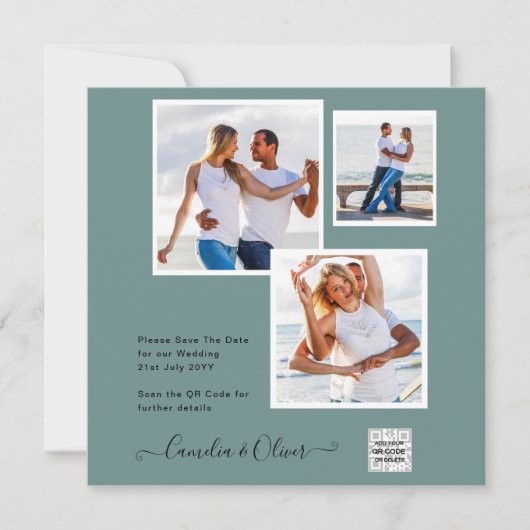 Modernes FOTO Hochzeit Einladung QR CODE UAwg Gree (Vorderseite)