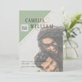 Modernes FOTO Hochzeit Einladung QR CODE UAwg Gree (Stehend Vorderseite)