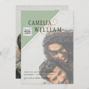 Modernes FOTO Hochzeit Einladung QR CODE UAwg Gree