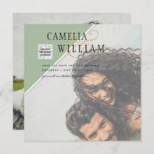 Modernes FOTO Hochzeit Einladung QR CODE UAwg Gree