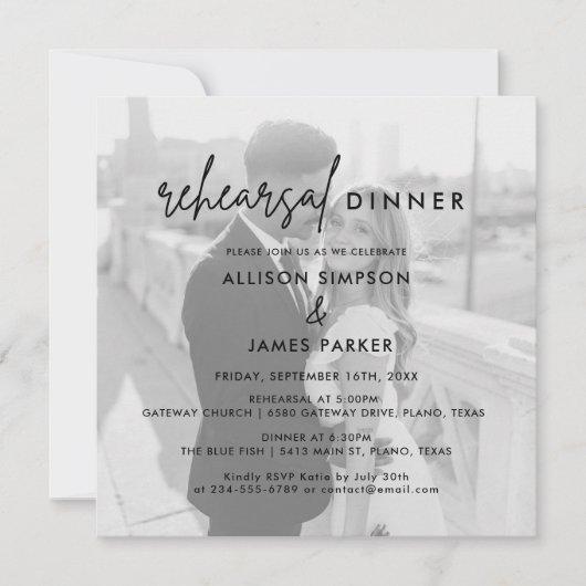 Modernes Foto Hochzeit Probe Dinner Einladung (Vorderseite)