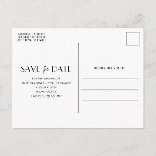 Modernes Foto Hochzeit rettet das Datum Ankündigungspostkarte (Rückseite)