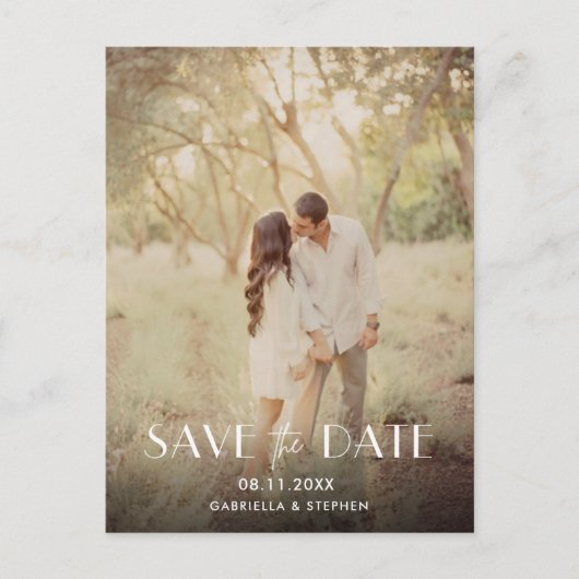 Modernes Foto Hochzeit rettet das Datum Ankündigungspostkarte (Vorderseite)