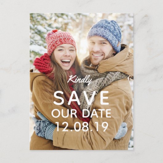 Modernes Foto Hochzeit rettet das Datum Ankündigungspostkarte (Vorderseite)