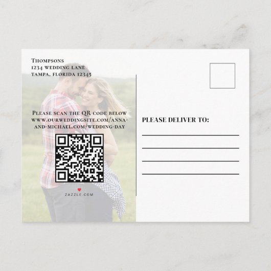 Modernes Foto Hochzeit rettet das Datum Ankündigungspostkarte (Rückseite)