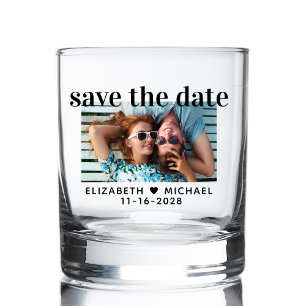 Modernes Foto Hochzeit rettet das Datum Whiskyglas