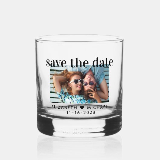 Modernes Foto Hochzeit rettet das Datum Whiskyglas (Vorderseite)