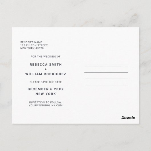 Modernes Foto Hochzeit rettet die Einladung Postkarte (Rückseite)