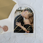 Modernes Foto - Hochzeit Save the Date Acryleinladungen<br><div class="desc">Minimalistisch schicke Form Foto Hochzeit speichern Sie die Dattelkarte mit romantischen Imitats Gold Handschrift moderne elegante Signatur Kalligraphie Skript.              Geeignet für jede Saison moderne Themenhochzeiten.</div>