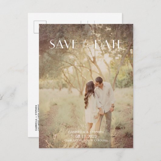 Modernes Foto Hochzeit Sichern Sie das Datum Postk Ankündigungspostkarte (Vorne/Hinten)