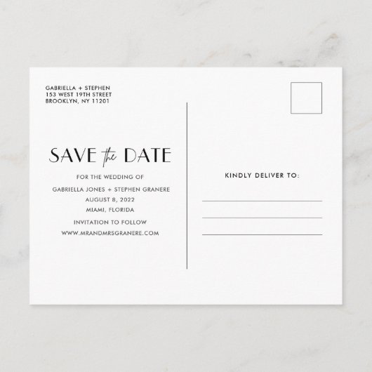 Modernes Foto Hochzeit Sichern Sie das Datum Postk Ankündigungspostkarte (Rückseite)