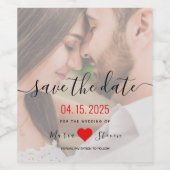 Modernes Foto Hochzeit speichern das Datum Weineti Weinetikett (Einzelnes Label)
