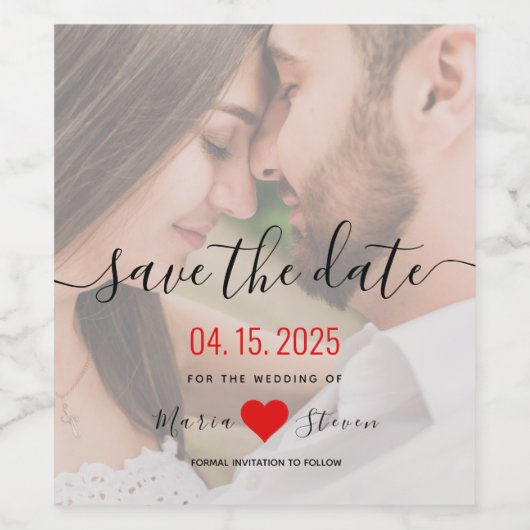 Modernes Foto Hochzeit speichern das Datum Weineti Weinetikett (Einzelnes Label)