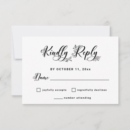 Modernes Foto Hochzeitschwarz-Weiß-Overlay RSVP Karte (Rückseite)