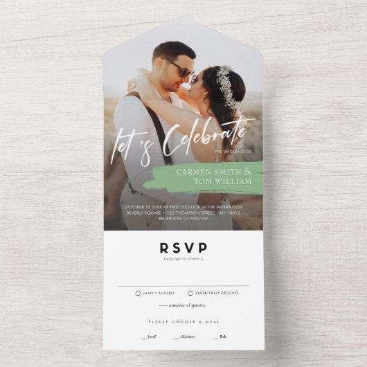 Modernes Foto Hochzeitseinladung mit UAWG All In One Einladung (Innen Boden)