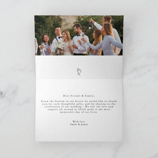Modernes Foto Hochzeitskript Dankeskarte (Innenseite)
