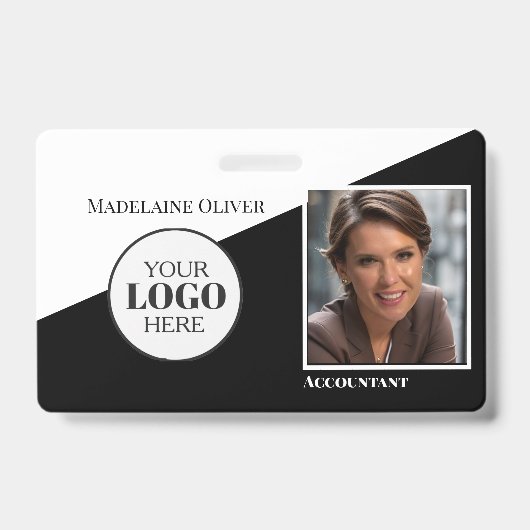 Modernes Foto-ID-Abzeichen für Schwarzweiß-Logos Ausweis (Front)