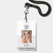 Modernes Foto-ID-Logo für Mitarbeiter | Grau Ausweis (Vorderseite mit Lanyard)