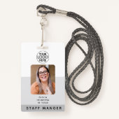 Modernes Foto-ID-Logo für Mitarbeiter | Grau Ausweis (Vorderseite mit Schlüsselband)