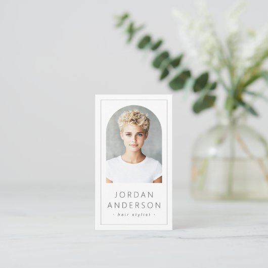 Modernes Foto im Grenzbereich QR-Code weiß Visitenkarte (Stehend Vorderseite)