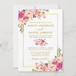 Modernes Foto in Aquarellfarbe Rosa Blütenfarben H Einladung