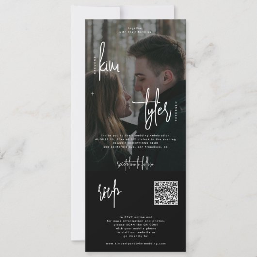 Modernes Foto in einem QR-Code uAwg Schwarze Hochz Einladung (Vorderseite)