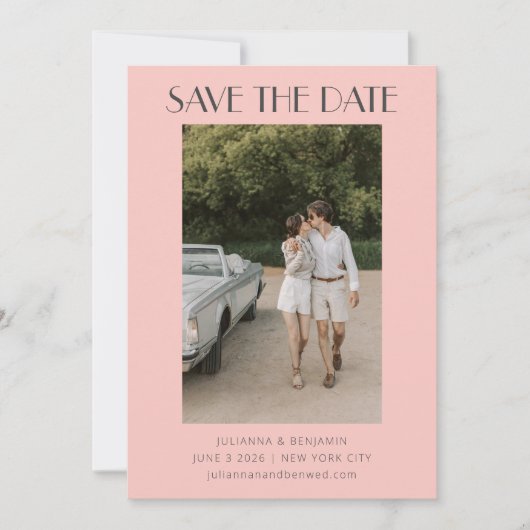 Modernes Foto in Rosa und Grau Art Déco Hochzeit Save The Date (Vorderseite)