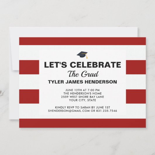 Modernes Foto in Rot und Weiß Abschluss Party lade Einladung (Rückseite)