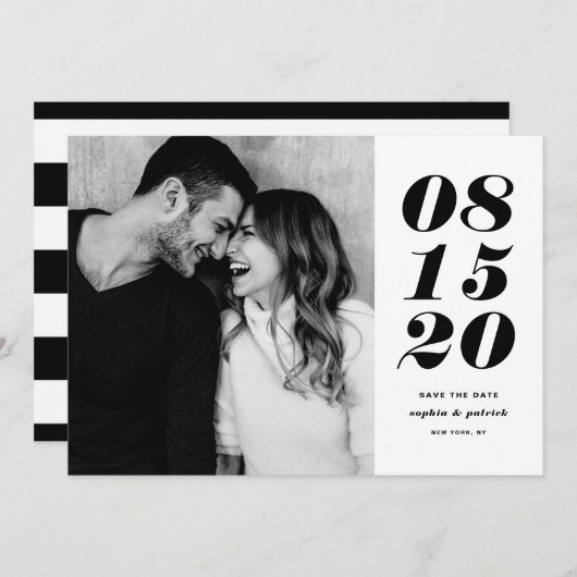 Modernes Foto in Schwarz und Weiß mit Datumsangabe Save The Date (Vorne/Hinten)