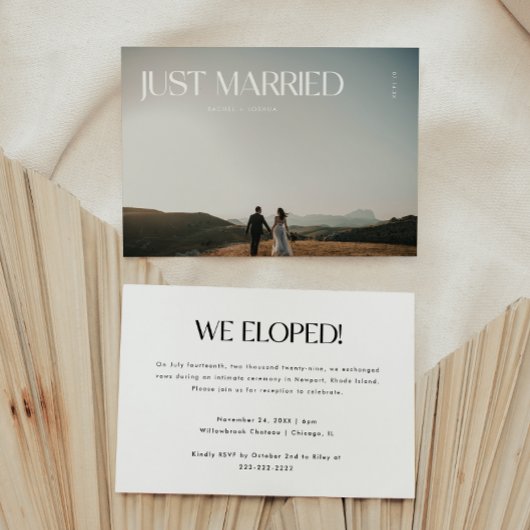 Modernes Foto "Just Married" Hochzeit nach dem Par Einladung