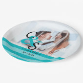 Modernes Foto Liebe Couple Party - Türkis Pap Pappteller (Schrägansicht)