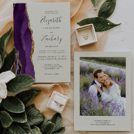Modernes Foto Lila Gold Agate Elfenbeinhochzeit Einladung