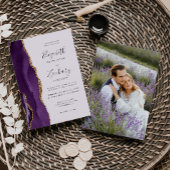 Modernes Foto Lila Gold Agate Lavender Wedding Einladung