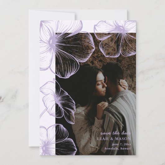 Modernes Foto Lilac Floral Save The Date (Vorderseite)