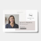Modernes Foto-Logo QR Barcode Beige Weiß Ausweis (Vorderseite)
