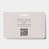 Modernes Foto-Logo QR Barcode Beige Weiß Ausweis (Rückseite)
