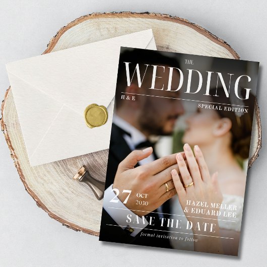 Modernes Foto Magazine Cover Save the Date Einladung