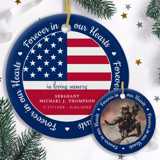Modernes Foto Military Veteran USA Flag Memorial Keramik Ornament