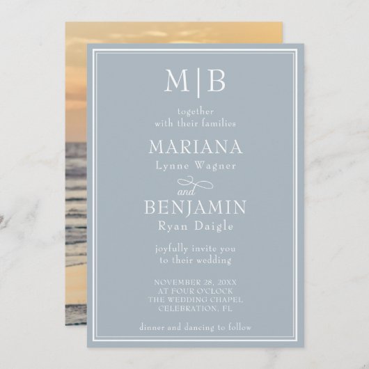 Modernes Foto Minimalistisch-Light Gray Wedding Einladung (Vorne/Hinten)