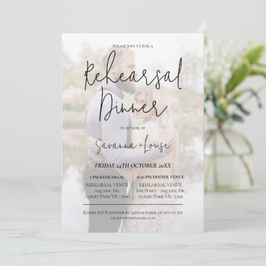 Modernes Foto Minimalistisch Probe Abendessen Einladung (Stehend Vorderseite)