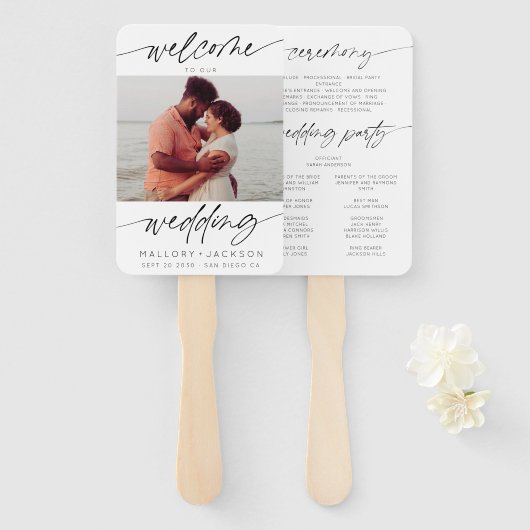 Modernes Foto Minimalistische Script Begrüßung Fächer (Vorne und Hinten)