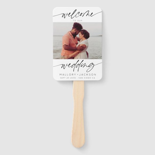 Modernes Foto Minimalistische Script Begrüßung Fächer (Vorderseite)