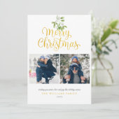 Modernes Foto Mistletoe Gold Script Weihnachten (Stehend Vorderseite)