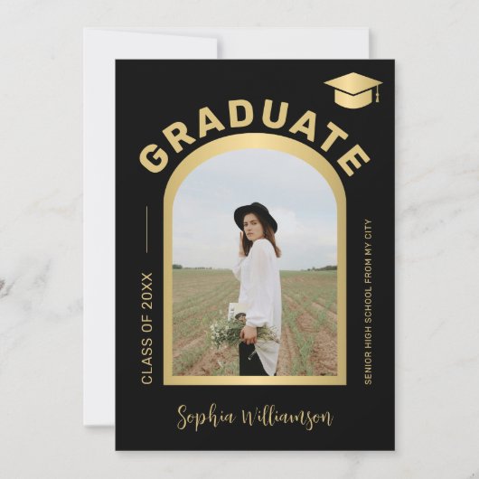 Modernes Foto mit Abschluss in Gold, schwarzer Abs Ankündigung (Vorderseite)