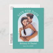 Modernes Foto mit Arkaden Save the Date Aquamarin Postkarte (Vorne/Hinten)