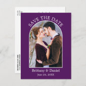 Modernes Foto mit Arkaden Save the Date Lila Postkarte (Vorne/Hinten)
