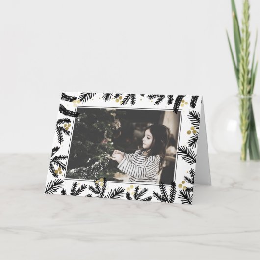 Modernes Foto mit Black & Gold Pine und Berries Karte (Vorderseite)