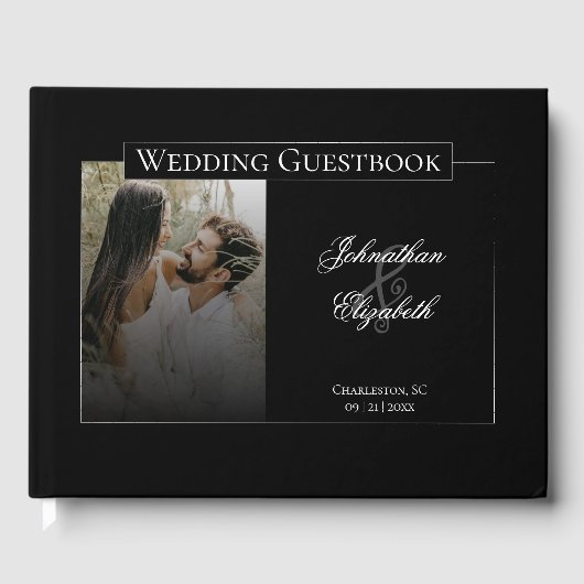 Modernes Foto mit Black Overlay-Hochzeit Gästebuch (Vorderseite)